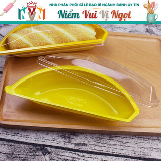 100 Hộp Bánh Chuối Kèm Tag Giấy, Hộp nhựa hình Trái Chuối