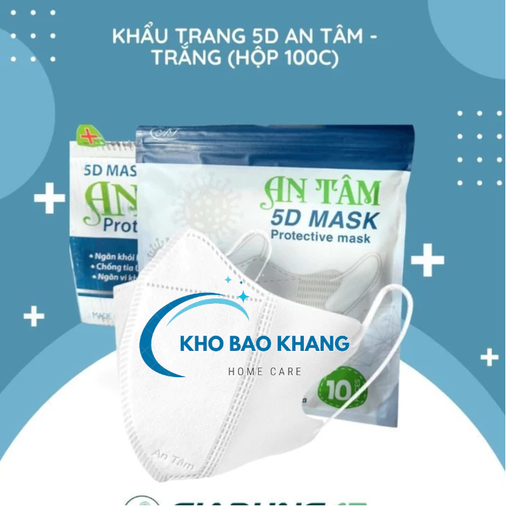 Hộp 100 Cái Khẩu Trang 5D An Tâm, Mask 5D Kháng Khuẩn Cao Cấp