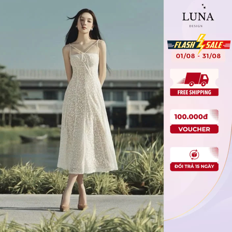Đầm Maxi Tiểu Thư Luna Design Thiết Kế Hai Dây Cổ Yếm Họa Tiết Hoa Ren Đi Tiệc Đi Biển Dạo Phố Sang Chảnh Thanh Lịch