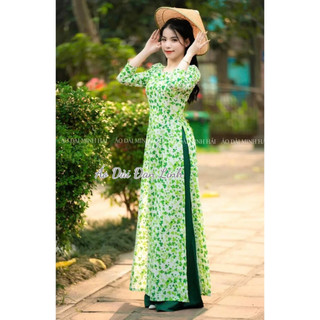 Áo dài in 3D hoa nhí cỏ 4 lá - nhà Lind