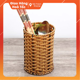 Ống Tròn 9 cao 13 cm Đựng Muỗng Đũa Thìa Cho Quán Ăn Nhà Hàng Bằng Sợi Nhựa Đan, Ly Tròn Bút Viết