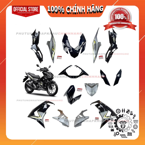 Dàn áo Winner X V4 2024 màu Đen Bạc bóng tem Tiêu Chuẩn chính hãng Honda, Bộ vỏ nhựa màu Win X V3 V4