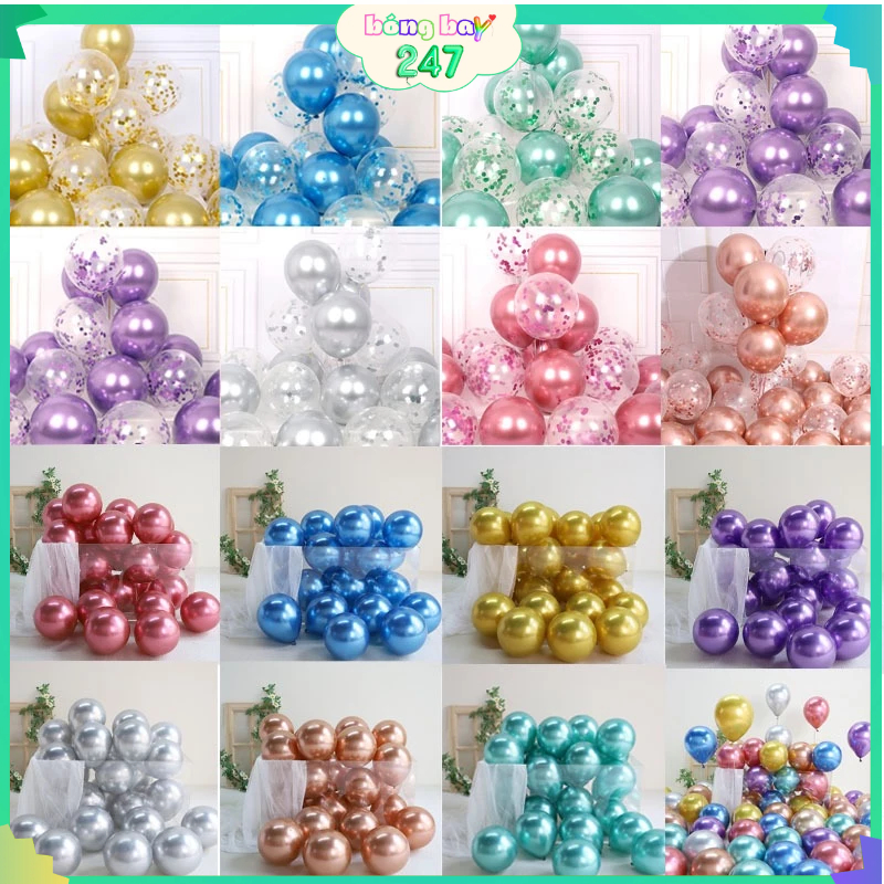 Set 50 Bóng Bay Siêu Nhũ, Bong Bóng Trang Trí Sinh Nhật , Phòng Cưới, Sự Kiện, Kỷ Yếu, Khai Trương BB6