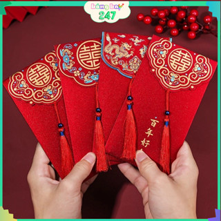 Bao Lì Xì Đỏ Kim Tuyến Kèm Tua Rua Cho Đám Cưới Hỏi Phong Cách Sang Trọng, Quà Tặng May Mắn, Lì Xì TẾT Mừng Năm Mới