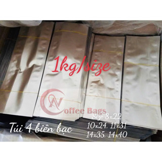 {1kg/size} túi 4 cạnh bạc, dùng đựng bột, trà, cafe