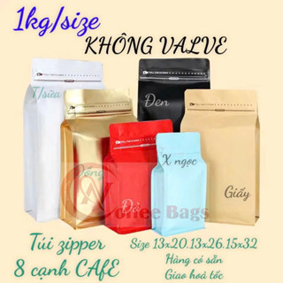 [1kg/size] túi zipper đựng cafe có 8 cạnh đáy vuông [- Màu đỏ - Đen - Trắng, Bạc, Đồng, Xanh Ngọc...]
