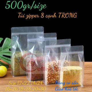 [500gr/size] - túi 8 cạnh trong suốt - đáy vuông, đựng bột, trà, cafe, bánh, trái cây sấy