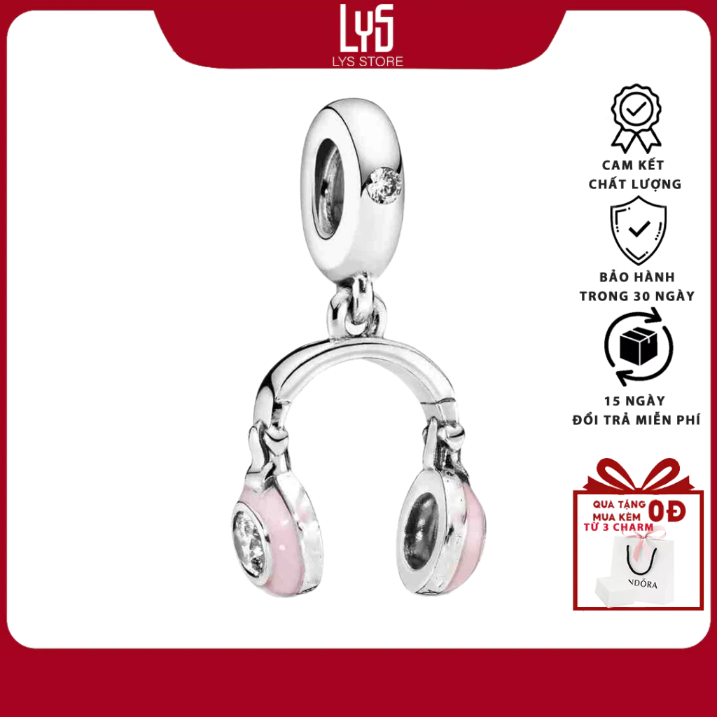 Charm Bạc Lys Pink Earphones Dangle Charm tai nghe 1260 - Charm Bạc S925 cao cấp