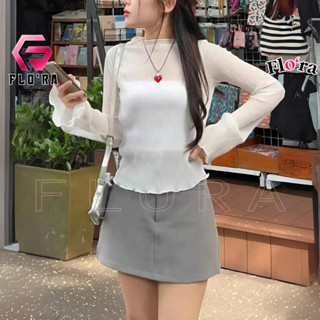 Áo Thun TAY DÀI LEN MỎNG ỐNG LOE Cuốn Biên DÁNG DÀI Nữ DD158, Áo Thun Babytee Trễ Vai Trơn Thun Len Xuyên Thấu Flo'ra