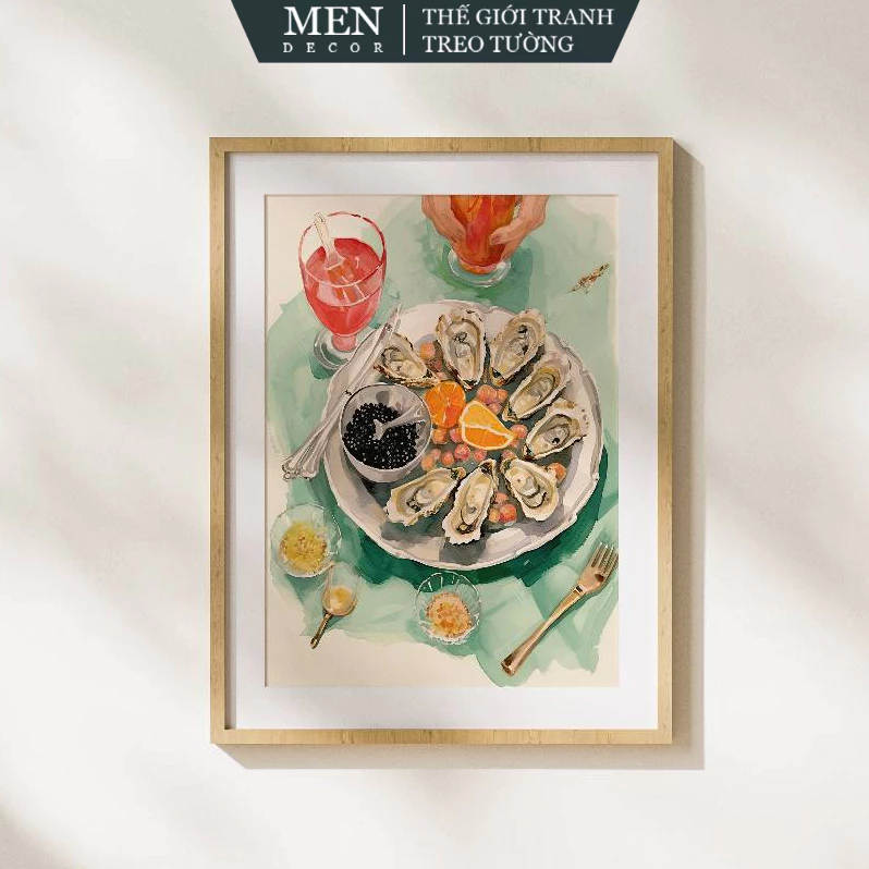 Tranh treo tường, Caviar, Oysters, Seafood, Dinner, nhận in theo yêu cầu, tặng kèm đinh treo tranh (