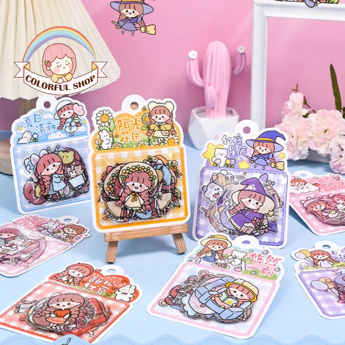 Hình Dán Sticker Đã Cắt Sẵn Chất Liệu Pet Hình Cô Gái  Dán Sổ Hình Dán Trang Trí Họa Tiết Dễ Thương-