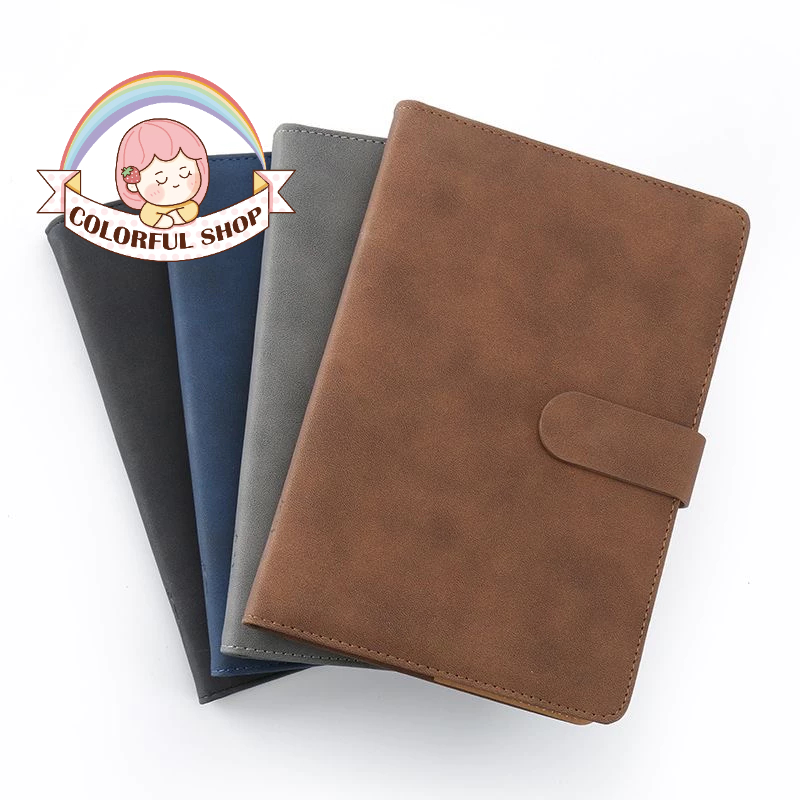 Sổ Tay Bìa Da PU A5 200 Trang Ghi Chép Cao Cấp Sổ Viết Nhật Ký Khóa Cài Thiết Kế Hiện Đại Nhiều Màu 