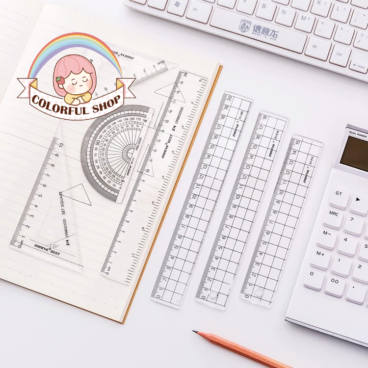 Thước kẻ nhựa 20 cm Colorfulshop bản dupe Muji- Bộ 4 thước kẻ tiện dụng