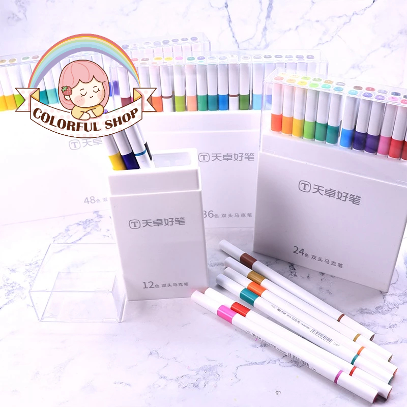 Bút Màu Dạ Cồn Marker TianZhuo Hãng Nội Địa Trung Cây Vuông 36 Màu Phù Hợp Mọi Loại Vẽ - Hộp Màu Nhự