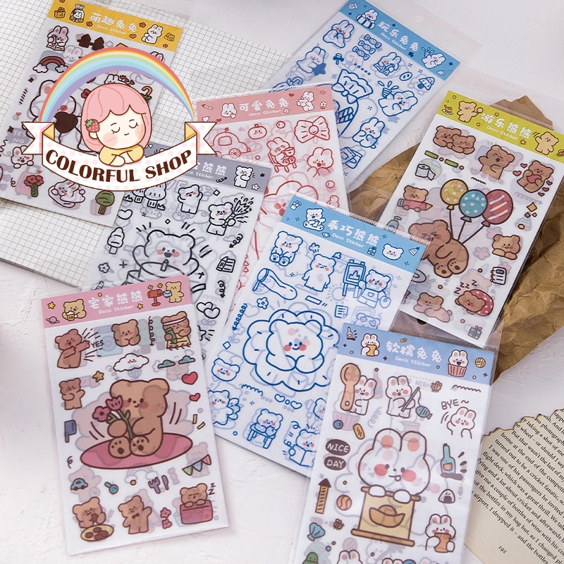 [Hình dán] Set 6 Tấm Sticker Dán Sổ Hình Dán Trang Trí Họa Tiết Dễ Thương