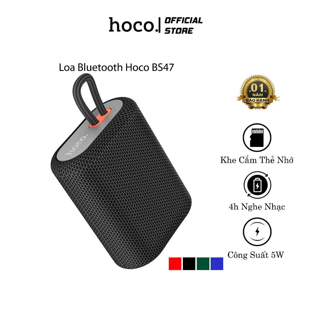 Loa bluetooth không dây HOCO BS47, loa mini cầm tay, hỗ trợ khe cắm thẻ nhớ, 5h nghe nhạc.