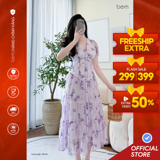 Đầm Hoa Tím Thơ Nút Bọc Tinh Tế Tùng Xòe Nữ Tính Bem Design (DR499)