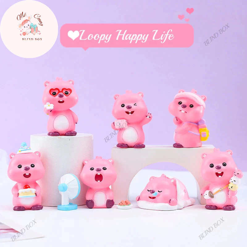 LOOPY HAPPY LIFE - Đồ chơi giải trí hộp mù blind box mô hình siêu sao hải ly hồng Loopy mini cute