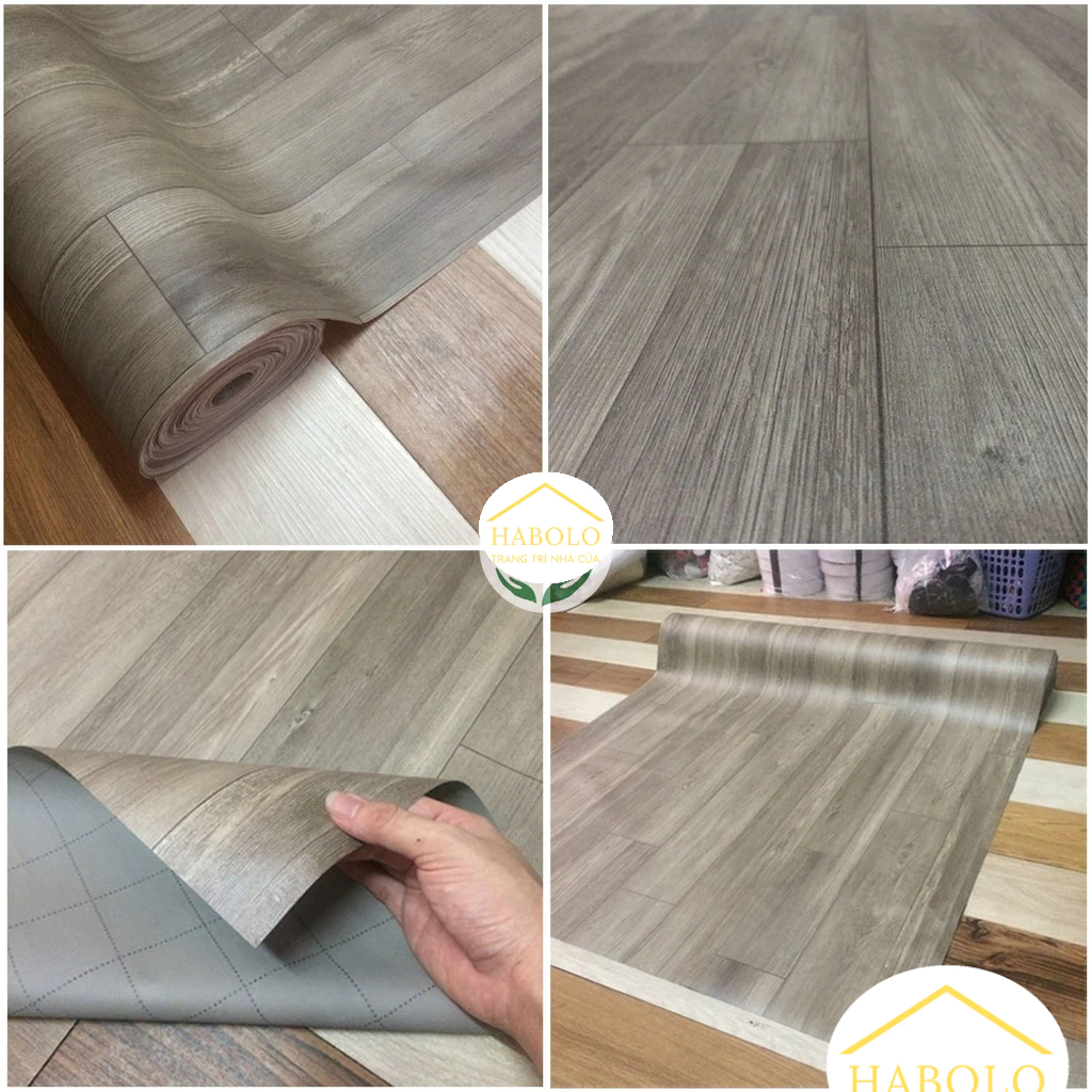Thảm trải sàn - Thảm lót sàn bằng simili PVC vân gỗ màu xám đủ kích cỡ và cắt theo yêu cầu.