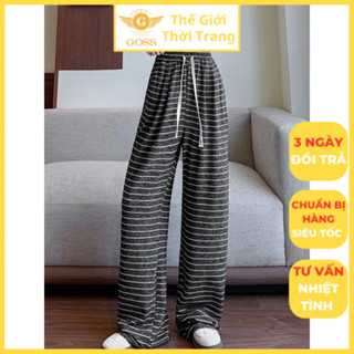Quần Dạ Xuông Sọc Ngang To Cạp Chun Dây Rút GOSS GQ54 Quần Culottes Nữ Ống Rộng Xuông Dài Hàng QC Cao Cấp Hottrend