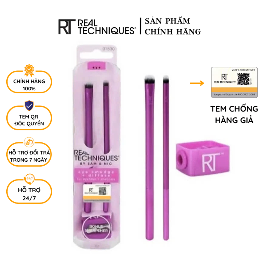 Set 2 Cọ Mắt Viền Và Nhấn Real Technique Smudge and Diffuse Eyeshadow Makeup Brush Set 91530