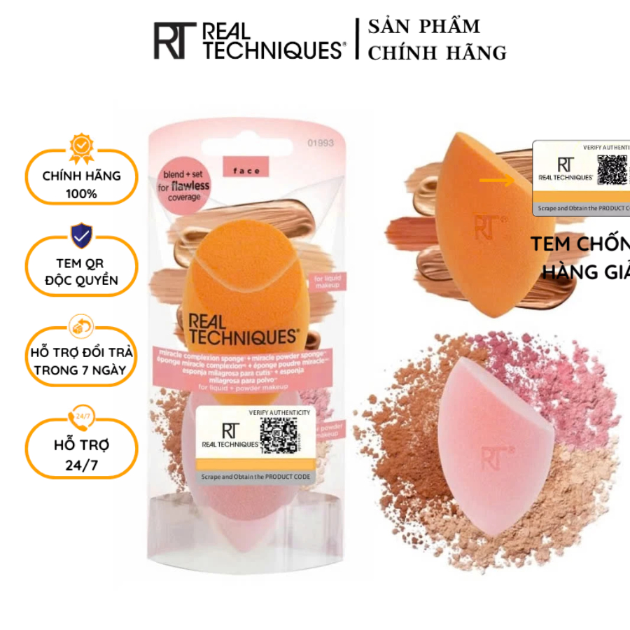Set 2 Bông Mút Đánh Kem Nền và Phấn Phủ RT REAL TECHNIQUES