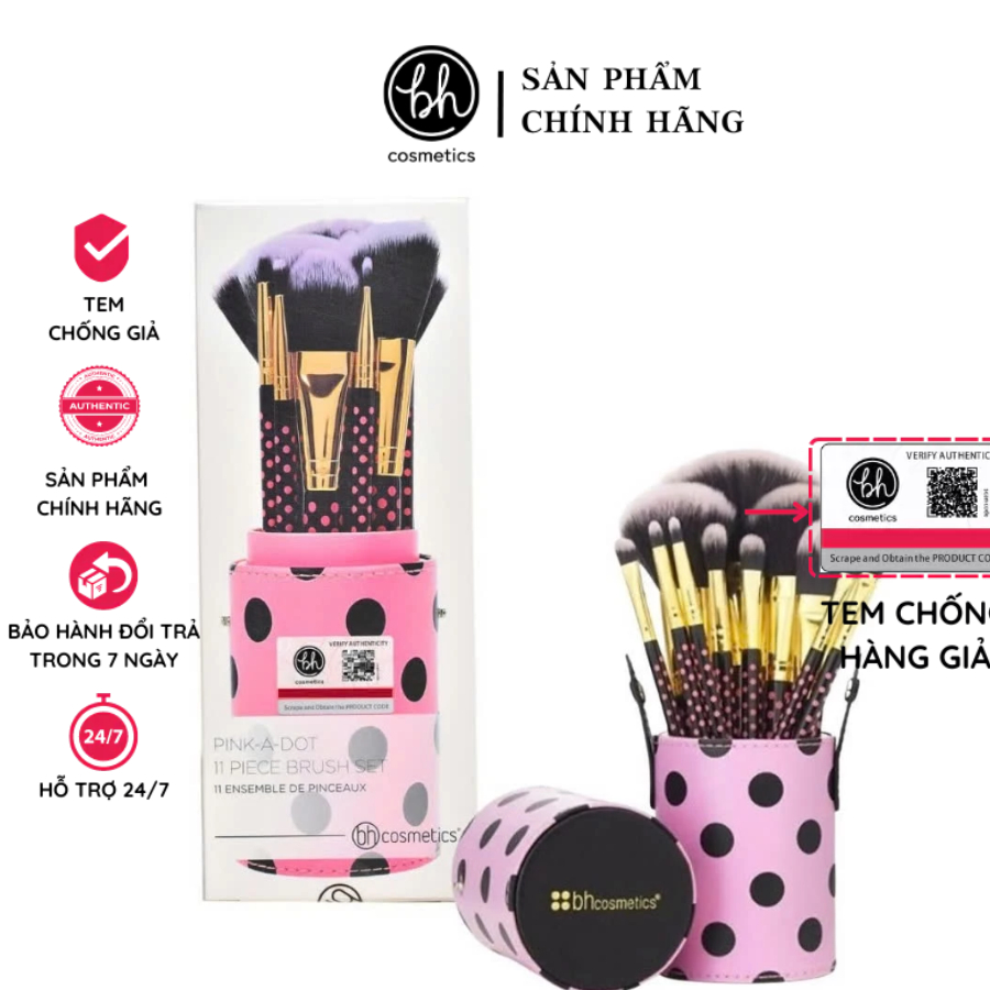 Bộ cọ trang điểm BH Cosmetics 11 Pcs Pink A Dot Brush Set
