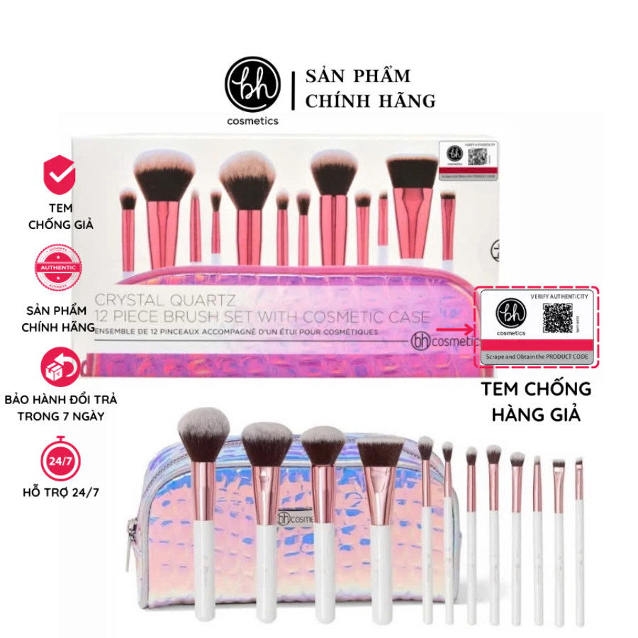 Bộ cọ 12 Cọ BH Cosmetics Crystal Quartz 12 Piece Brush Set And Bag (full box)