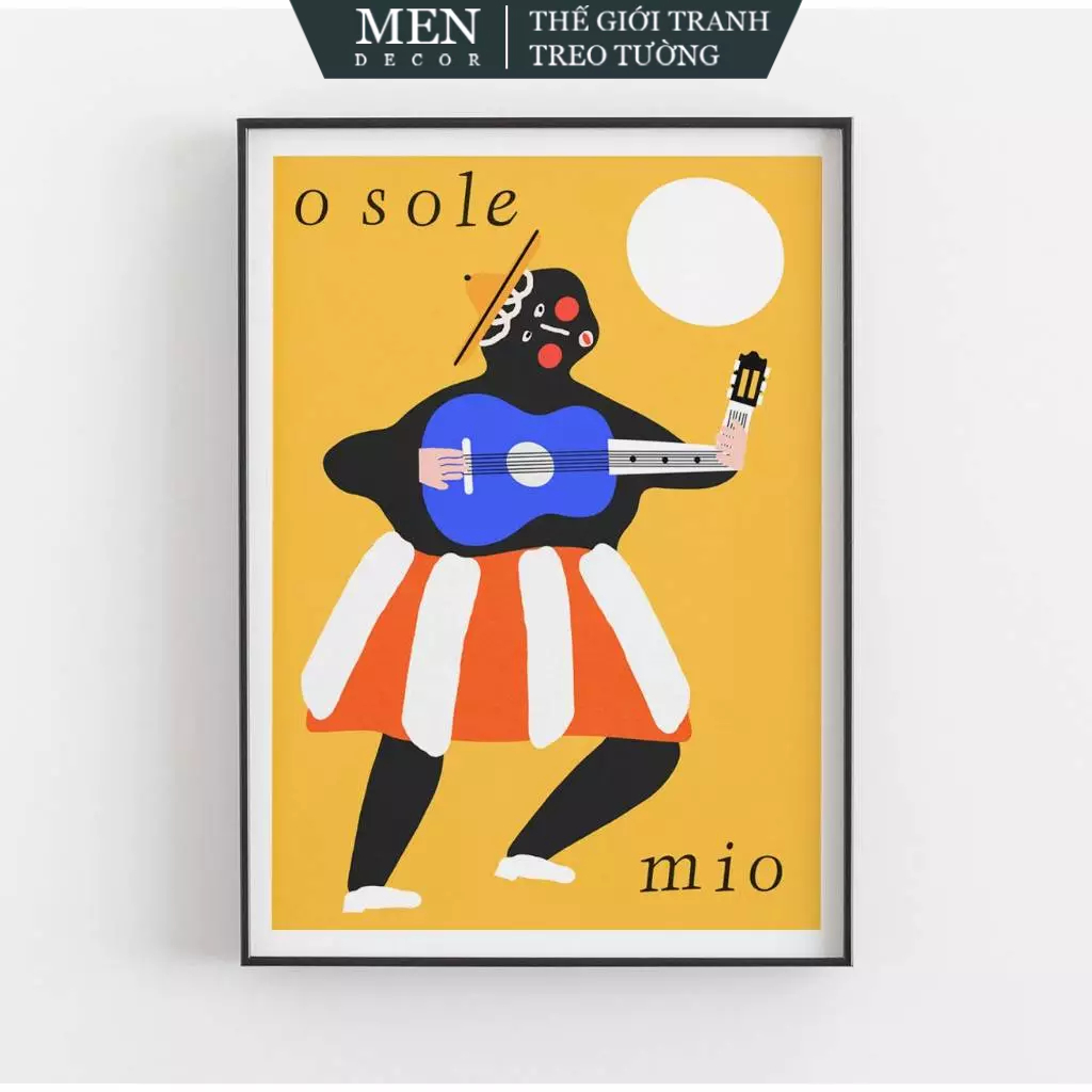 Tranh treo tường, O Sole Mio - Lady with guitar and sun, nhận in theo yêu cầu, tặng kèm đinh treo tr