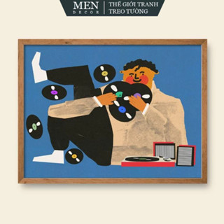 Tranh treo tường, Boy with vinyl records, small poster, picture, nhận in theo yêu cầu, tặng kèm đinh treo tranh (22)