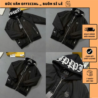  Áo Khoác Gió Trần Bông Philip Plen Phối Mũ Nỉ Mix chữ Khóa Chuẩn Siêu Nét_Áo Khoác Gió Hoddie Trần Bông Logo Titan Chuẩn 