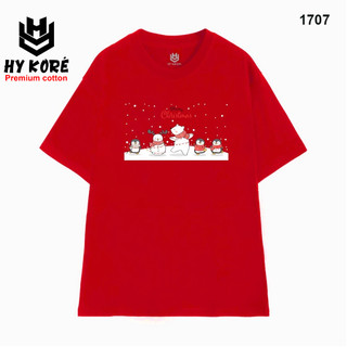 Áo Thun HY KOREA Vải Cotton 100 Nguyên Chất In Hình Noel 1707 Phom Rộng OverSize Unisex