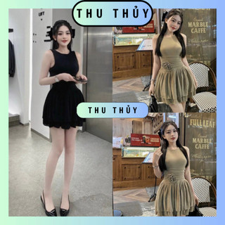 Váy Sát Nách Nhún Eo Đính Hoa Chất Thun Dày Dặn Hàng QCCC