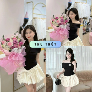 Váy Trễ Vai Chất Thun Tăm Thiết Kế Xòe Bồng 2 Lớp (Có Quần Trong)