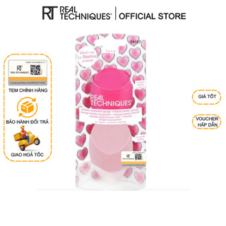 Set mút tán nền và phủ phấn màu hồng RT Real Techniques Miracle Powder Sponge For Liquid