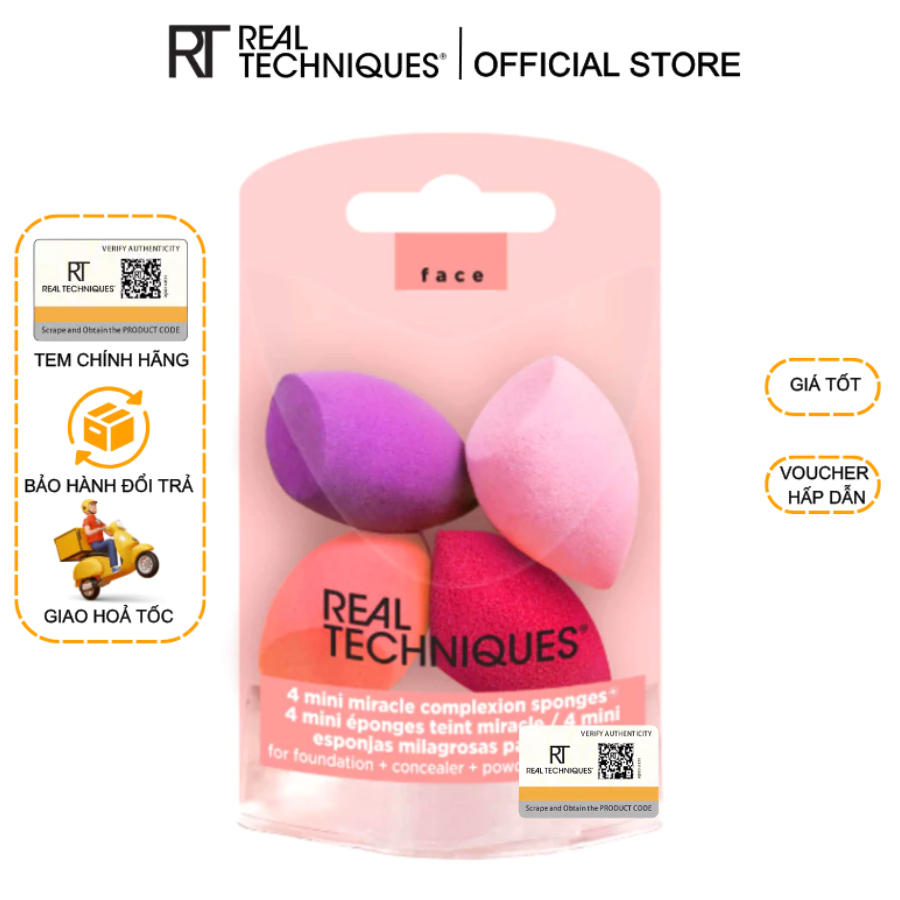 Set 4 bông mút mini RT Real Techniques 4 Mini Miracle Complexion Sponges mã loại 01492