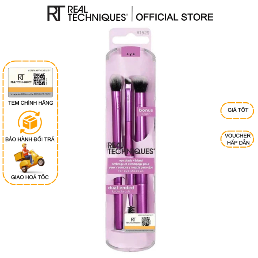 Bộ cọ mắt hàng ngày 3 cây RT Real Techniques Eye Shade & Blend Brush Set mã loại 91529