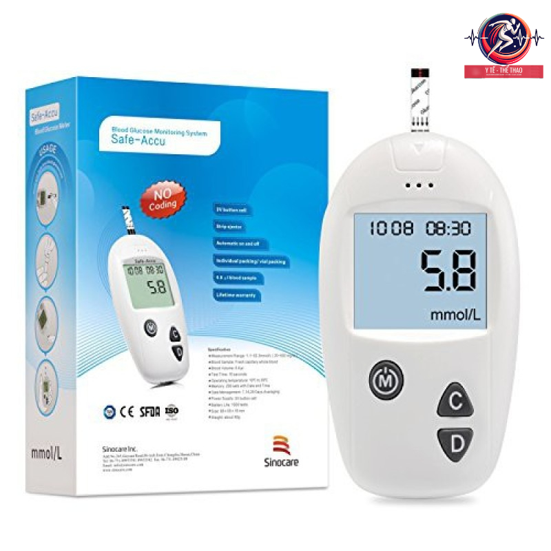Máy Đo Đường Huyết Sinocare Safe Accu ( tặng kèm 25 Que Và 25 Kim)