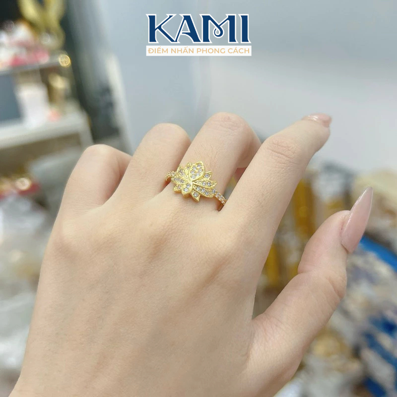 Nhẫn nữ hoa sen mạ vàng Kami trang sức sỉ