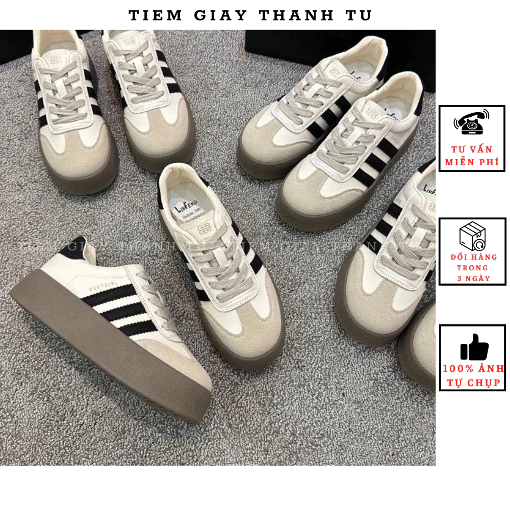 (D3302) thể thao nữ 3 sọc độn đế 5cm, giày sneaker nữ đế bằng thời trang nữ hàng QCCC