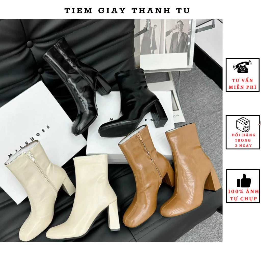 (C8098-1) Bốt lửng nữ MijiShoes da thật mũi tròn hàng QCCC fullbox