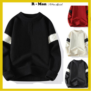  Áo len nam cổ tròn tay phối hoạ tiết cá tính Áo len nam sợi len lông thỏ mềm mại ấm áp 2024 - RMAN 