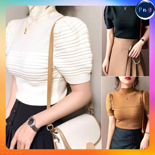 ⭐[P043] Áo len cổ lọ 3cm tay phồng Montoghi Quảng Châu thanh lịch nữ tính - PnG