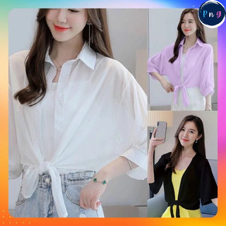  ⭐ P158  Áo Sơ mi VOAN nữ mỏng khoác ngoài tay lửng cột dây thời trang xinh xắn - PnG 