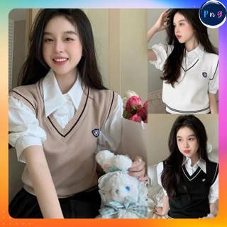 ⭐[P003] Áo len nữ Montoghi phong cách Gile kiểu 2 lớp phối cổ tay phồng hàng Quảng Châu freesize-PnG