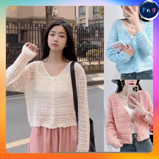 ⭐[P207] Áo khoác len LƯỚI HOA CHẤM tay dài mỏng nhẹ mặc 2 kiểu dễ phối đồ - PnG