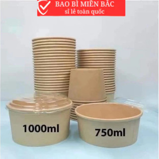 Thùng 500 tô giấy nâu 500ml 750ml 1000ml kèm nắp