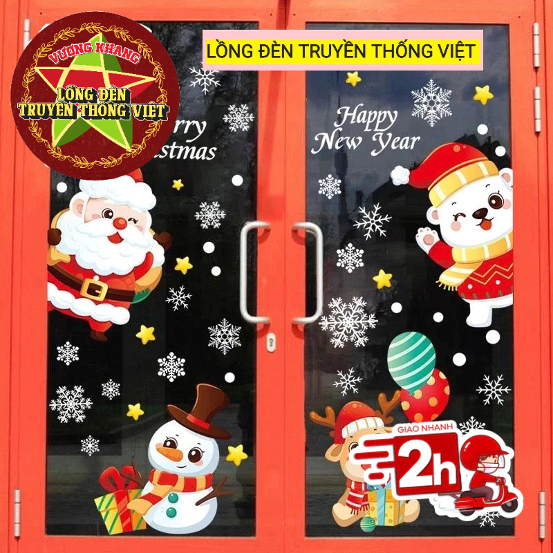 Decal dán kính Noel 2024 chống tĩnh điện - Decal dán kính trang trí Giáng Sinh giá sỉ