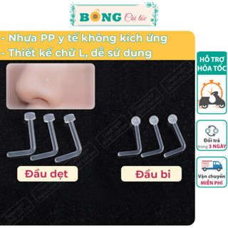 Set kèm hộp khuyên mũi chữ L nhựa sinh học trong suốt giữ lỗ, không gây kích ứng KMU30 - khuyên nhựa BÔNG Cài Tóc
