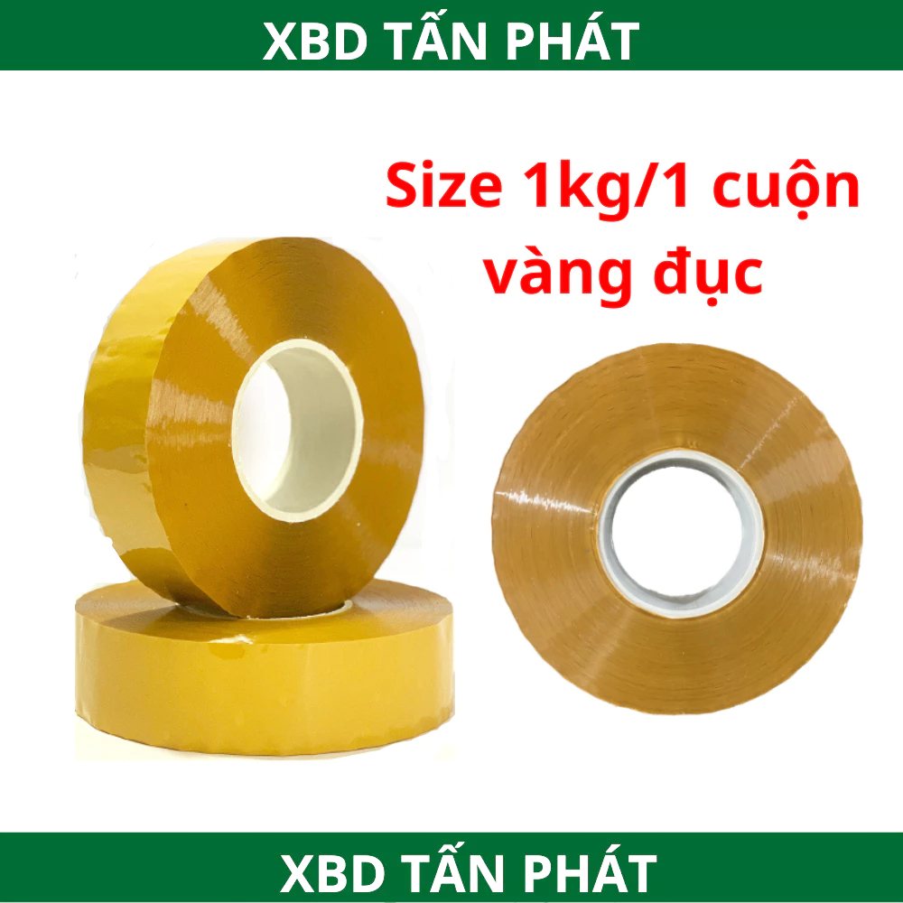   1KG CUỘN  Băng dính đóng hàng băng keo siêu dính Tấn Phát lõi nhựa màu Vàng Đục loại 1kg  cuộn 